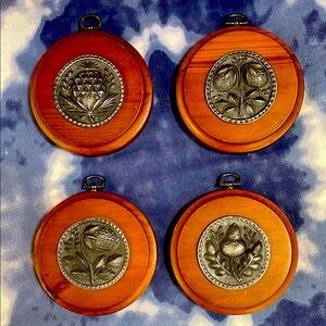 MCM Peter Roberts pewter and wood Wall Plaques - set of 4.